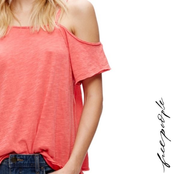 FREE PEOPLE Slip Off One Shoulder Loose Fit Tee Tshirt L Large - Picture 1 of 6